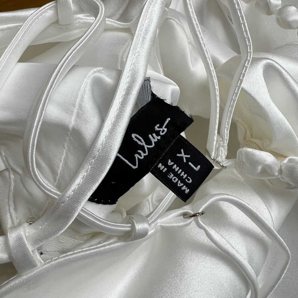 Lulus Modern Adoration White Satin Drop Waist Maxi Dress Corset Back Size XL - Picture 6 of 8